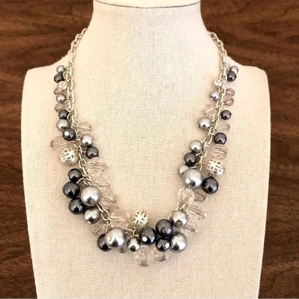 Premier Designs | Faux Pearl Beaded Cluster Necklace | 16” Adjustable